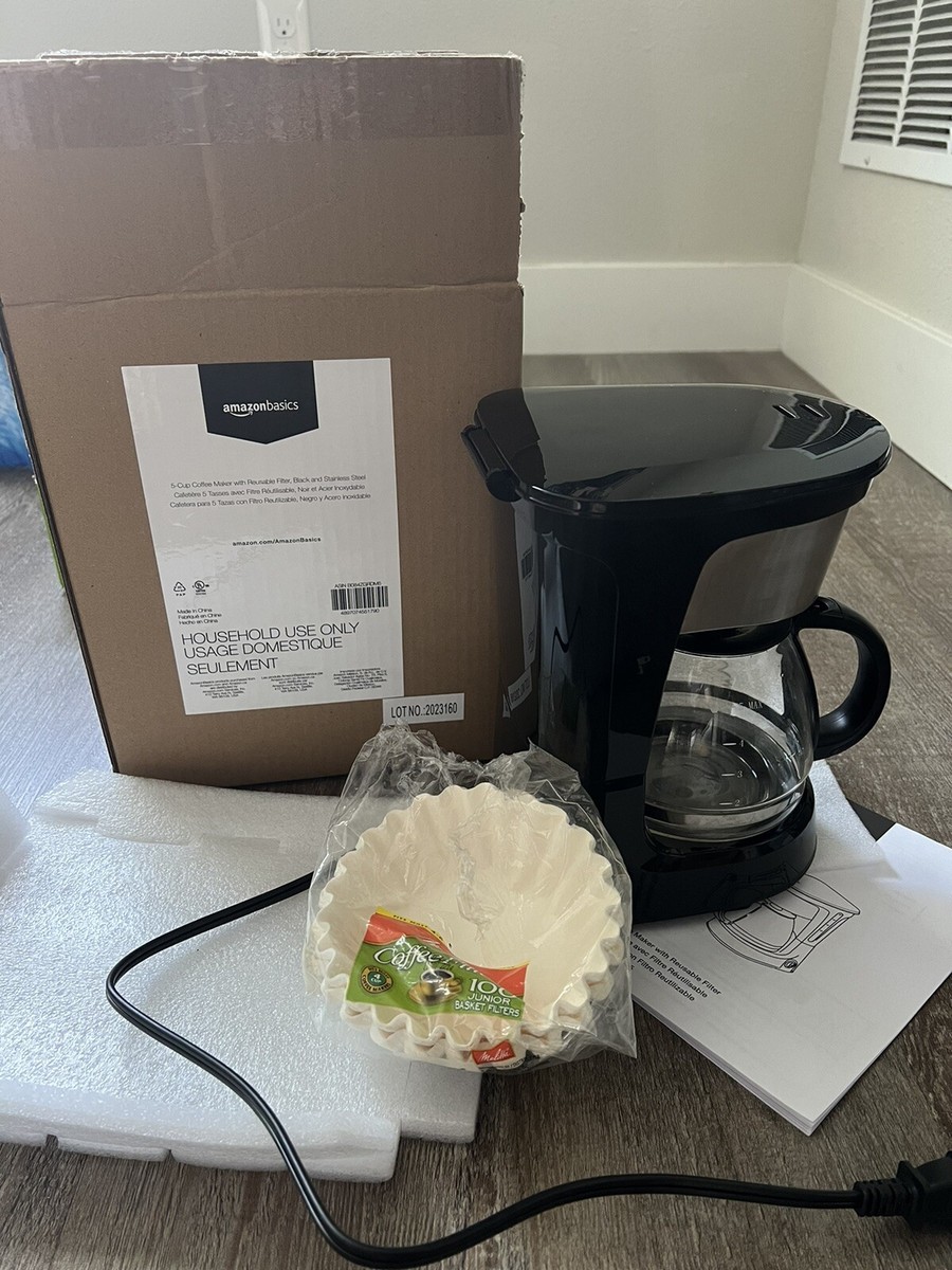 Amazon Basics Cup Coffee Maker with Reusable Filter, Black and