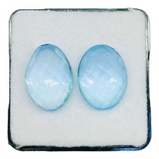 2 Pcs Natural Sky Blue Topaz 16x12mm Oval Checker Cut Loose Untreated Gemstones