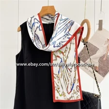 Sallys Satin Silk Oblong Scarf Chain Ribbon 2 Layer Headband Neck Tie 150 * 16cm