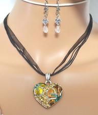  Trachtenschmuck Trachtenkette Organza Band Wiesn Oktoberfest Strass Herz Neu