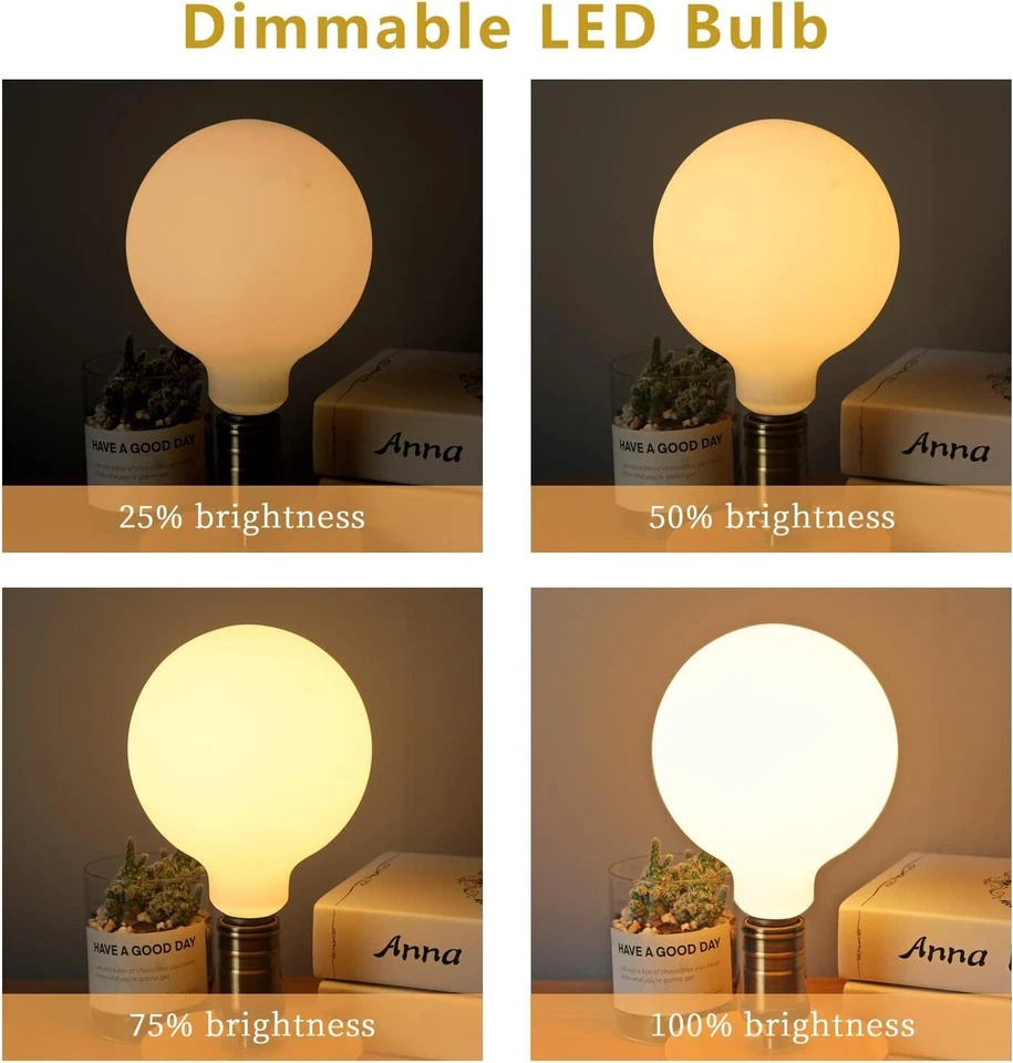 Diodesy 4PK G40 Globe Milky Light Bulb LED Filament CRI90 2700K, 8.5W 100W 800LM - Image 2 of 4