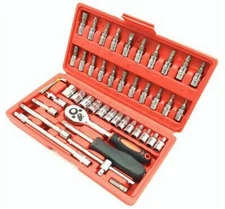 46 Pieces 1/4 " Drive Socket Ratchet Wrench Bit Bits Repair Tools Tool Kit Auto