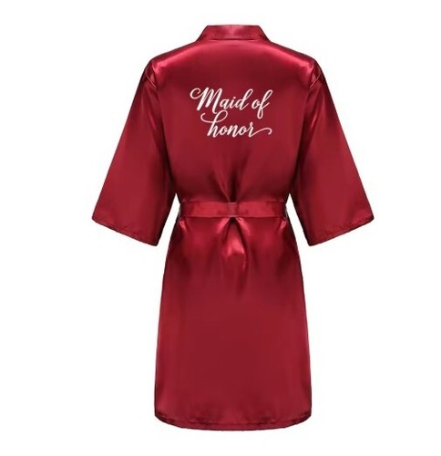 Red Wedding Robe Bridesmaid Bridal Party Gift Kimono Satin Robe - Imagen 6 de 22