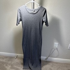 Women’s Solid Gray Maxi Dress Short Sleeve Scoop Neck Knit Size M