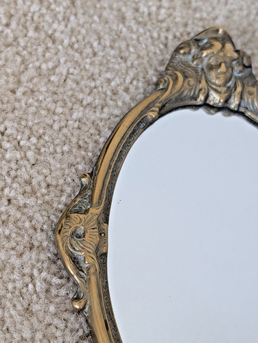 Antico specchio in bronzo tenuto a mano angeli vanità 12" x 5,25" bronzo - Foto 4 di 6