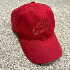 Vintage Nike Snapback Hat Red Spellout Swoosh Cotton White Tag 90s