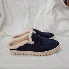 Vionic Women s Uptown Mules Faux Shearling Navy Blue Size 8
