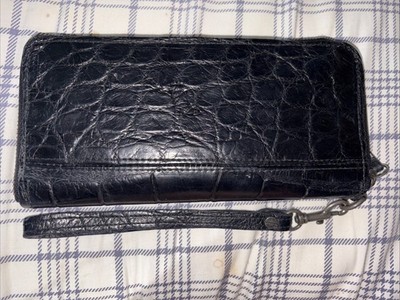 Lucky Brand Double Zip Around Black Reptile Print Leather Wristlet