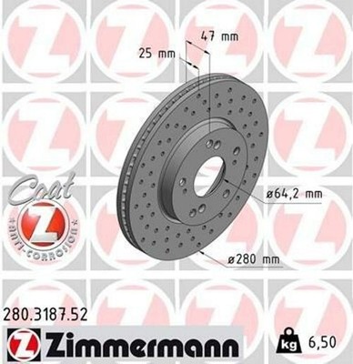 2x ZIMMERMANN Sport Coat Z 280.3187.52 Bremsscheiben Vorne 280mm