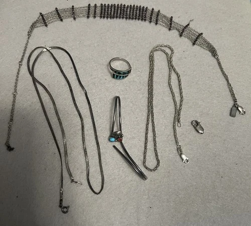 Vintage Lot Of 5 Signed 925 Sterling Silver Necklace Bracelet Ring *for scrap24g