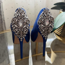 Badgley Mischka Blue Satin Peep Toe Rhinestone Stiletto Pumps Womens 8M