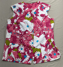Vintage PyKettes Shirt Size Large Pink Floral Sleeveless Cutoff Button Up Camp