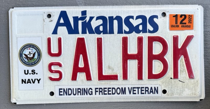 AR US Navy License Plate Arkansas Enduring Freedom Veteran US ALHBK