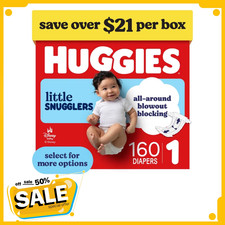 Huggies Little Snugglers Fragrance-Free Diapers, Size 1, 160 Count