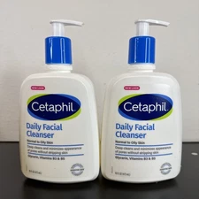 Lot of 2 Cetaphil Daily Facial Cleanser Face Wash, 16 oz with pumps