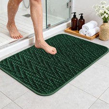 Green Chenille Bath Mat Quick-Absorbent Non Slip Bathroom Rug 32x20 Inch