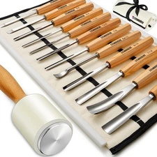Wood Carving Kit, Wood Carving Tools Set of 12 Chisels and Mallet with Canvas...