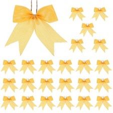 24 Pcs 4 Inch Burlap Bows for Gift Wrapping Natural Ornament Bow Yellow