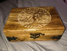 Handmade wooden box, made of rosewood, "Tree of Life" design on the lid.