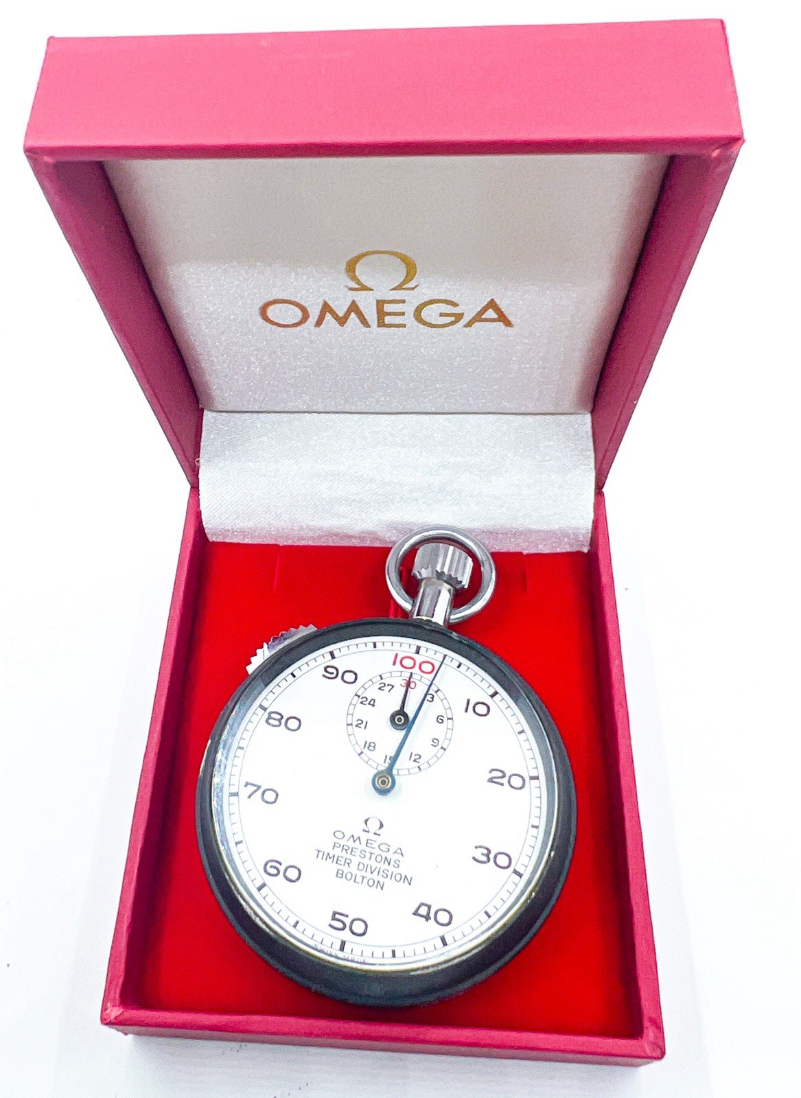 Omega prestons timer division Bolton stop watch Working 1970s 7 Jewels Box