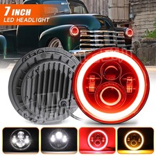 1PC 7" Round LED Headlight Red Halo DRL Hi/Lo Fit Chevy C10 Camaro Pickup Truck