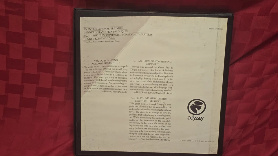 Henryk Szeryng Bach Sonatas & Partitas 3xLP Odyssey Mono VG++ Grand Prix du Disq Foto 2 de 4