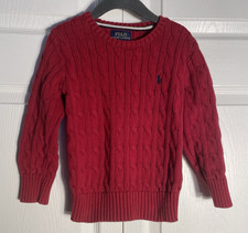 Polo Ralph Lauren Cable Knit Sweater Kids 4 Red Embroidered Pony Logo Preppy