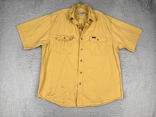 Carhartt Shirt Men Large Yellow Cotton Button Up Pocket Short Sleeve Work READ