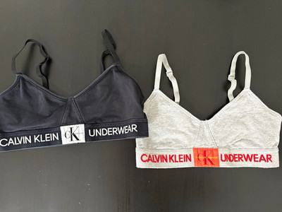 Calvin Klein Underwear Wireless Logo Band Bralette Bra Set Black/Gray M