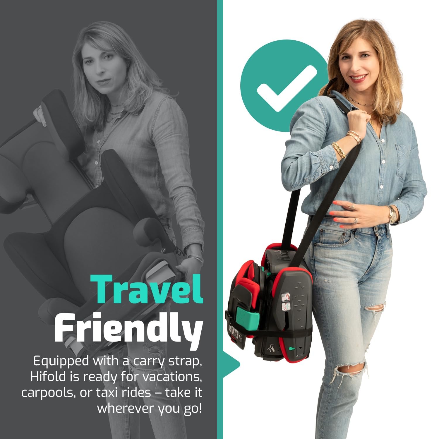 Mifold Hifold Adjustable High Back Booster Car Seat w/ Strap, Slate Grey