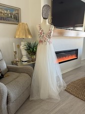 Prom Dress Long Tulle Maxi Sleeveless Floral Embroidered Fairy Romantic Size 9