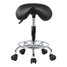 Rolling Saddle Stool – Adjustable PU Leather Swivel Chair with Wheels for Salon