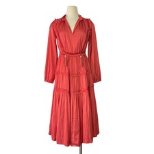 Elie Tahari Satin Ruffle Midi Dress Tiered Long Sleeves in Wild Flower 2 NWT
