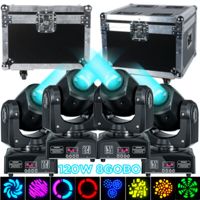 4PC 120W LED Beam Moving Head Light RGBW Gobo Spot Stage Lighting Disco DMX+Case