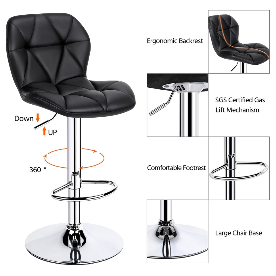 Adjustable CounterHeight Bar Chair Faux Leather Modern Bar Stool, eBay