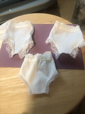 3 pair Lot DOLL PANTIES w/Lace. NEW. 3 WHITE Fit 16" 17" 18" DOLL