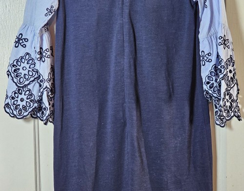 LOFT Ann Taylor Dress Pet. Women's Size XXS Blue Embroidered Sheath Cottagecore - Picture 15 of 23