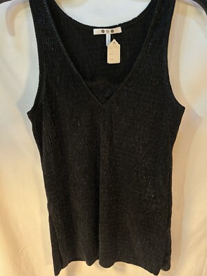 Three Dots Women's Black Heritage Knit Scoop Neck Rocker Tank Top Size S NWT