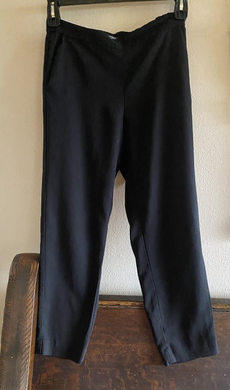 Eileen Fisher Black Elastic Waistband Lightweight Ankle Pants PS