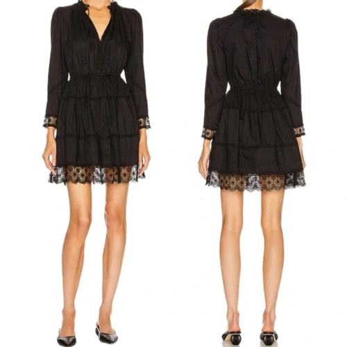 Robe Noire Dentelle Manches Longues - Taille Unique - Made In Italia - État Neuf