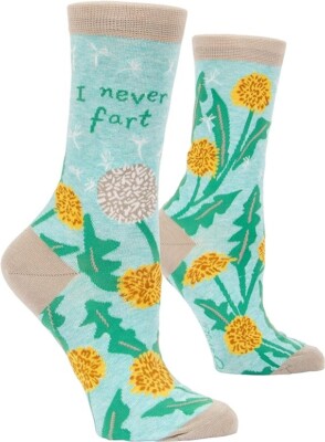 Blue Q Women's Funny Crew Socks I Never Fart Socks (Women shoe size 5-10)