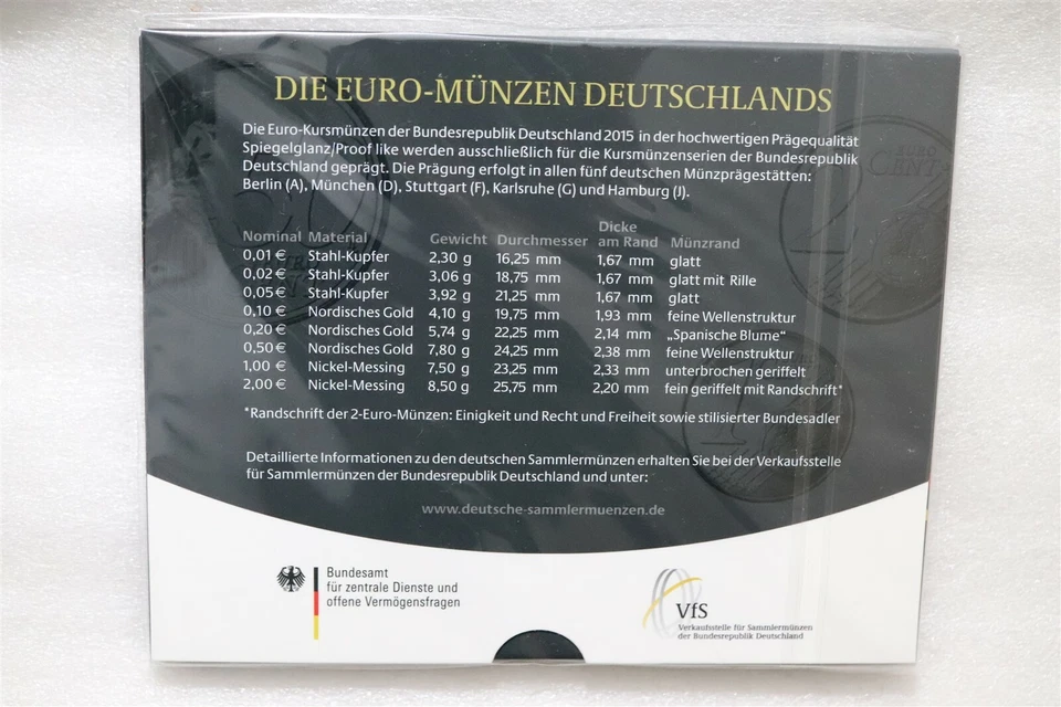 Germany 2015 A Proof-Like 1 Cent - €2 Euro 8 Coin Collection Set B46#53BX3 - Image 2 of 2