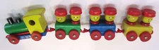Old 1990's Solid Colorful Wood Vintage 15" Four Piece Toy Floor Train