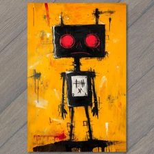 Art Print Dystopian Bot Graffiti Electric Blue Red Yellow Urban Tech