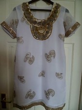 White tunic with scarf, Asian style, measurements provided