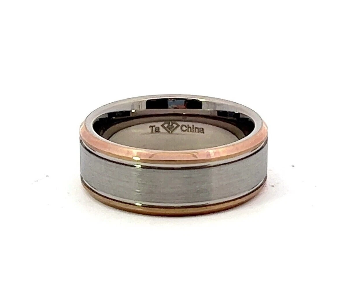 Mesnt Anelli da Uomo, Uomini Anello di Fidanzamento Promessa Spazzolato 8MM con Linea di scanalatura in Tungsteno, Oro Rosa Nero, Misura 10