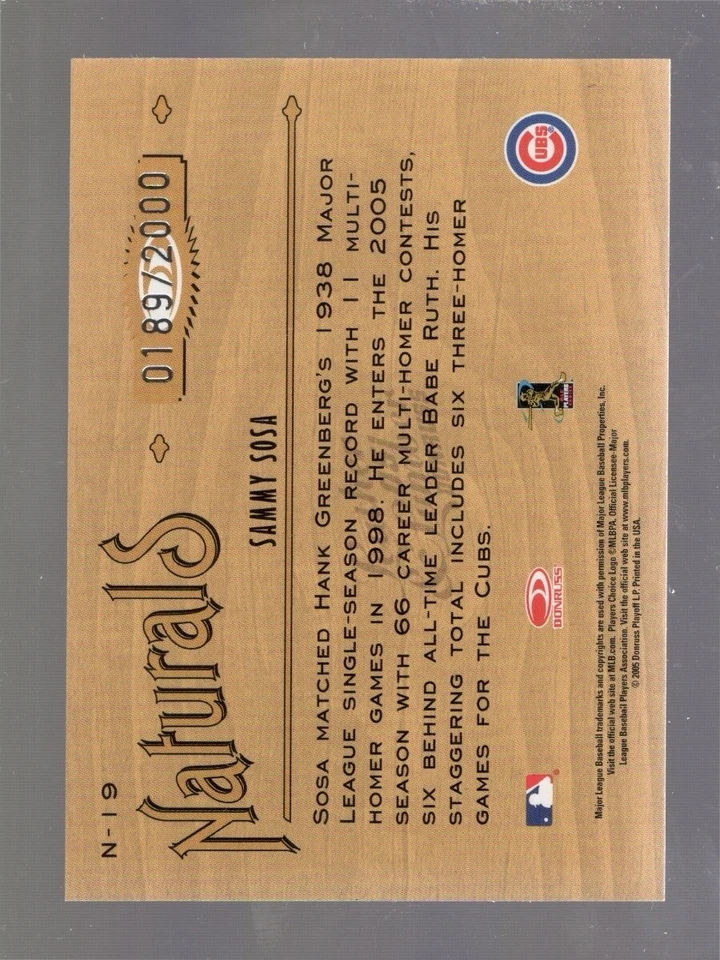 2005 Leather & Lumber Naturals Sammy Sosa #N-19!   0189/2000 - Image 2 of 2