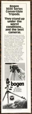 1991 Bogen 3020 Series Convertible Tripods Print Ad Stand Up Under Worst & Best