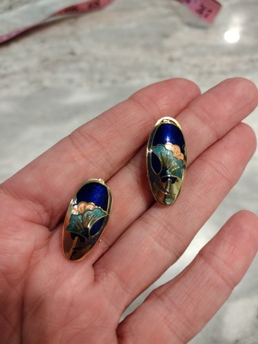 Blue Cloisonné Dangle Drop Convertible Pierced Earrings - Picture 6 of 7