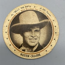 2.75" Dixie Lid Movie Stars BUSTER CRABBE Playing in BILLY THE KID Meadow Gold